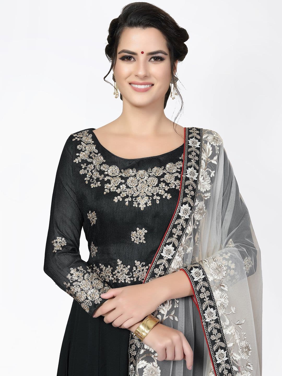Black & White Embroidered Unstitched Dress Material view 2