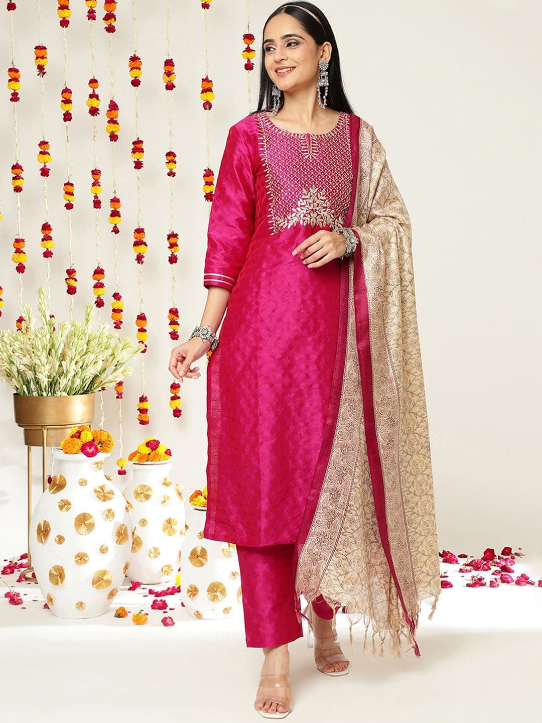 Ethnic Motifs Embroidered Regular Kurta with Trousers & Dupatta view 7