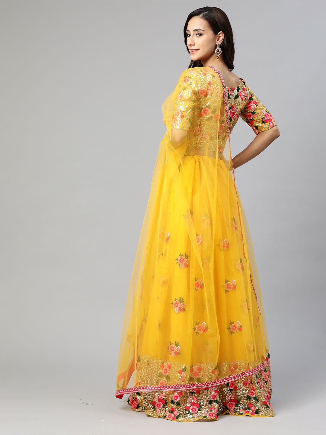 Embroidered Semi-Stitched Lehenga Choli With Dupatta – Yellow view 4