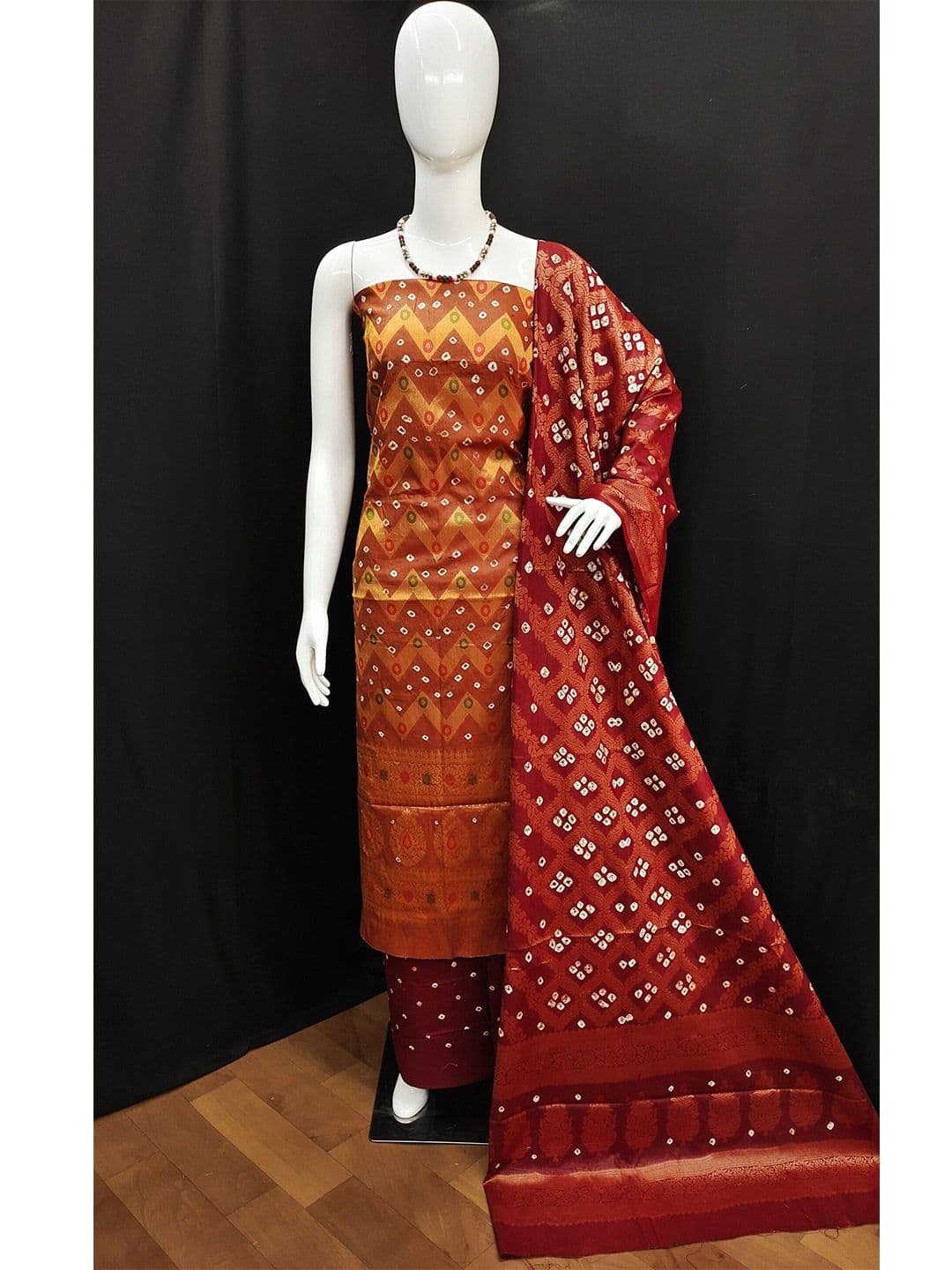 Women Mustard & Gold-Toned Pure Cotton Unstitched Dress Material view 5
