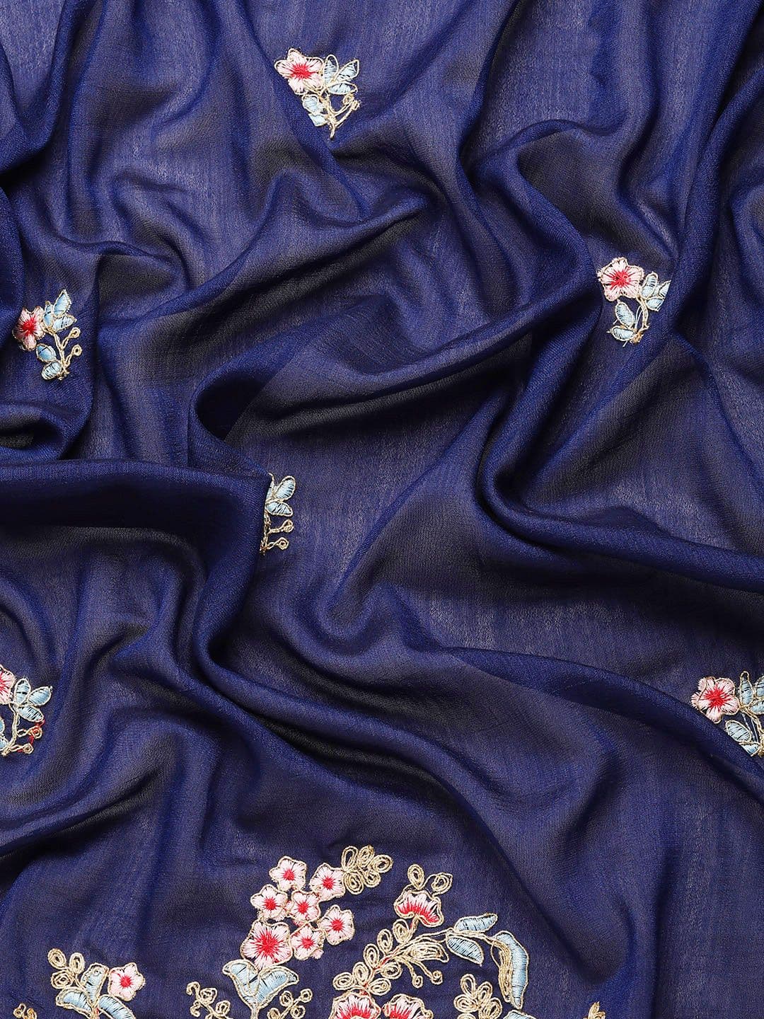 Floral Embroidered Saree Blue view 5